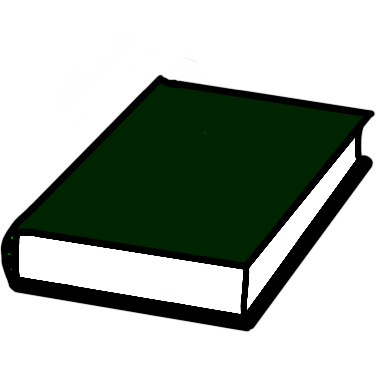 A high-cover drawing of a closed, dark green, hardcover book.